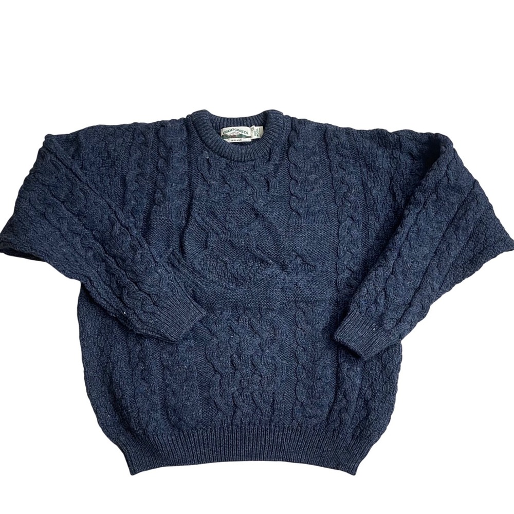 Aran Crafts Ireland Mens XXL Navy Blue 100% Wool Cable Knit Fisherman Sweater